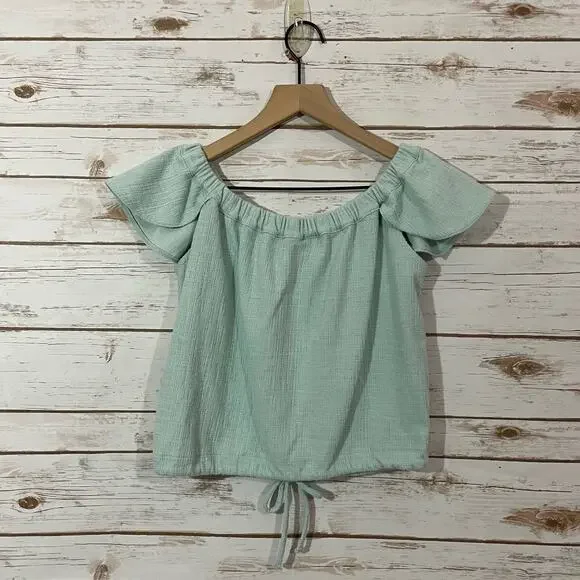 Madewell Texture & Thread Off-the-Shoulder Top - Faraway Sky - XS - Picture 12 of 12